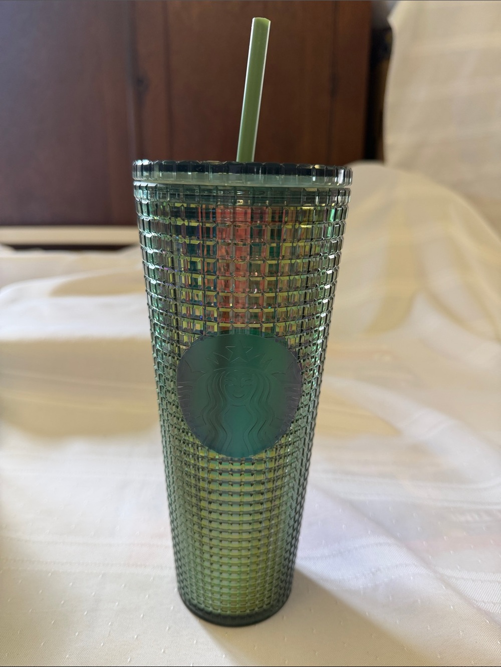 Starbucks Iridescent Green Studded Cold Cup with Green Straw